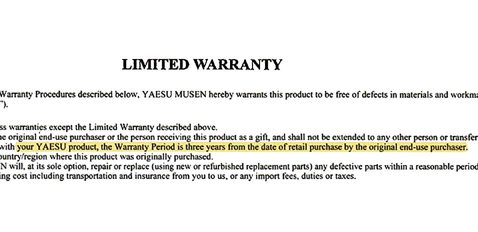 Yaesu Garantiekaart